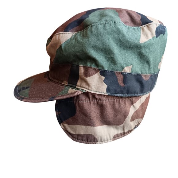 Vintage Woodland Camouflage Cotton/Nylon Military Cap Size 6 3/4 With Ear Flaps - Picture 4 of 8